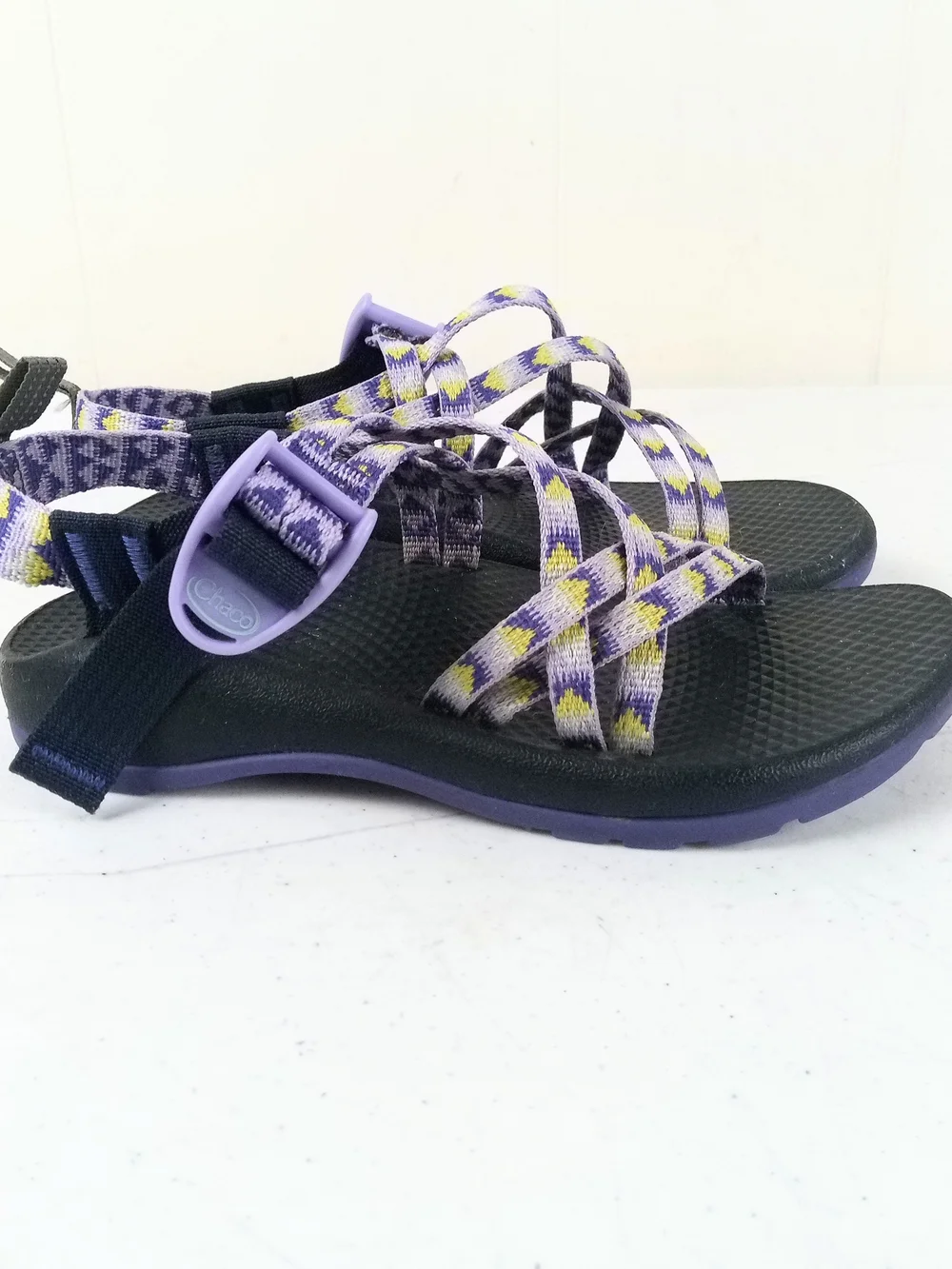 Chaco Style Strappy Hiking Sandals in Purple Yellow Black Kids Size 2 Slingback